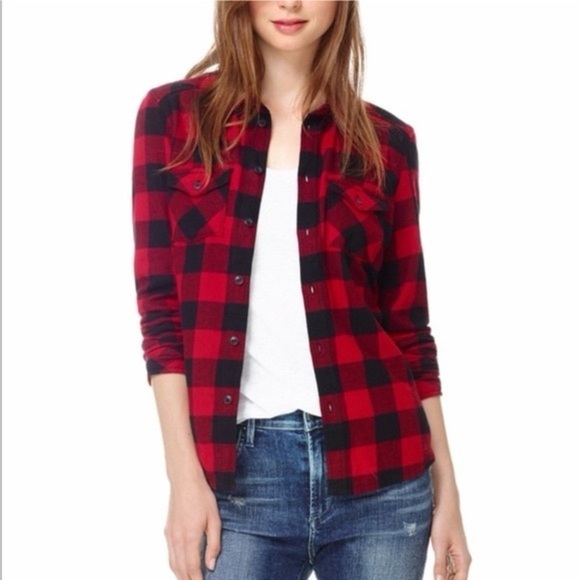 TNA Aritzia red Plaid Button Down Flannel Shirt Size Small - Picture 1 of 11